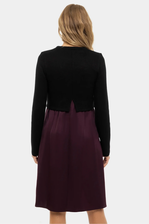 Saténové těhotenské a kojící šaty s pulovrem - bordó