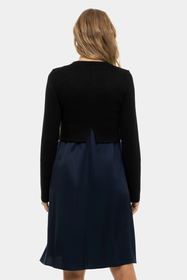 Saténové těhotenské a kojící šaty s pulovrem - tmavě modrá