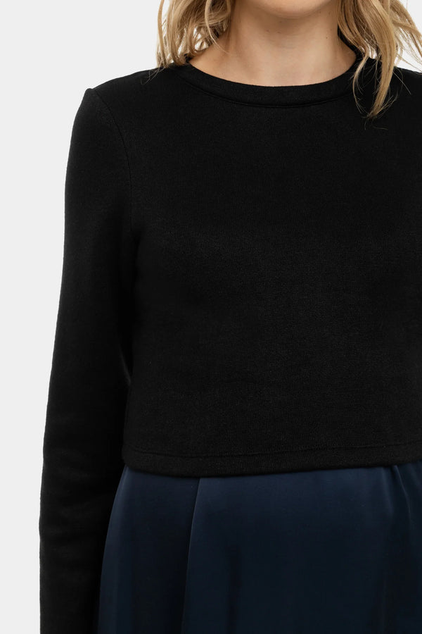 Saténové těhotenské a kojící šaty s pulovrem - tmavě modrá