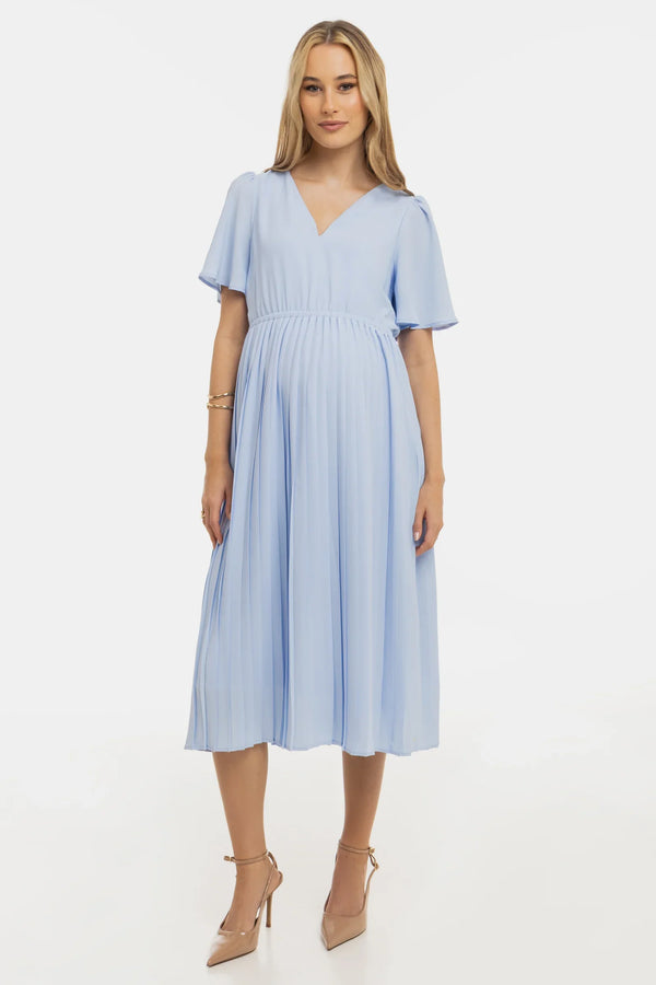 Těhotenské plisované společenské šaty – nebesky modré