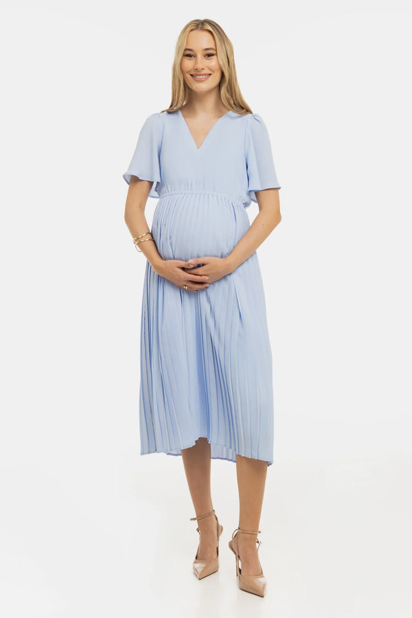 Těhotenské plisované společenské šaty – nebesky modré