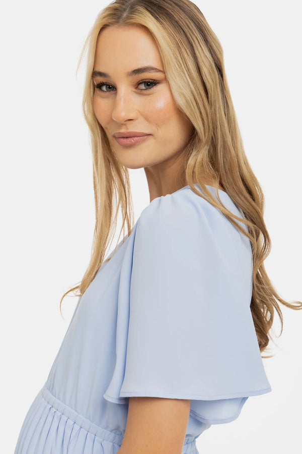 Těhotenské plisované společenské šaty – nebesky modré