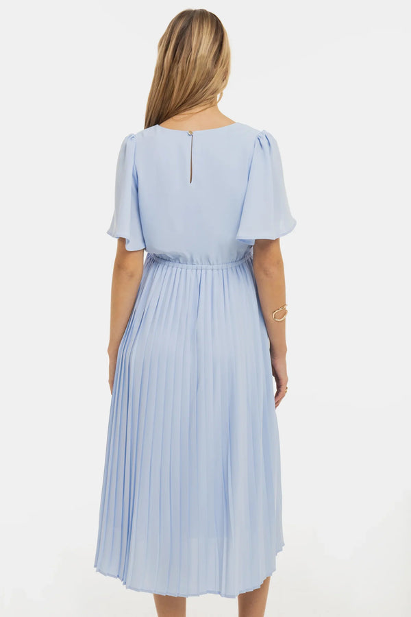 Těhotenské plisované společenské šaty – nebesky modré