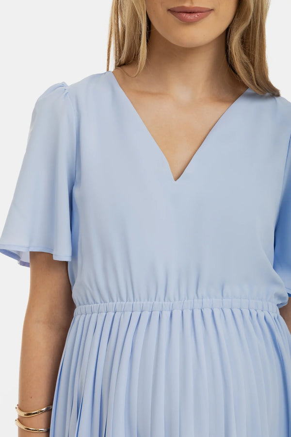 Těhotenské plisované společenské šaty – nebesky modré