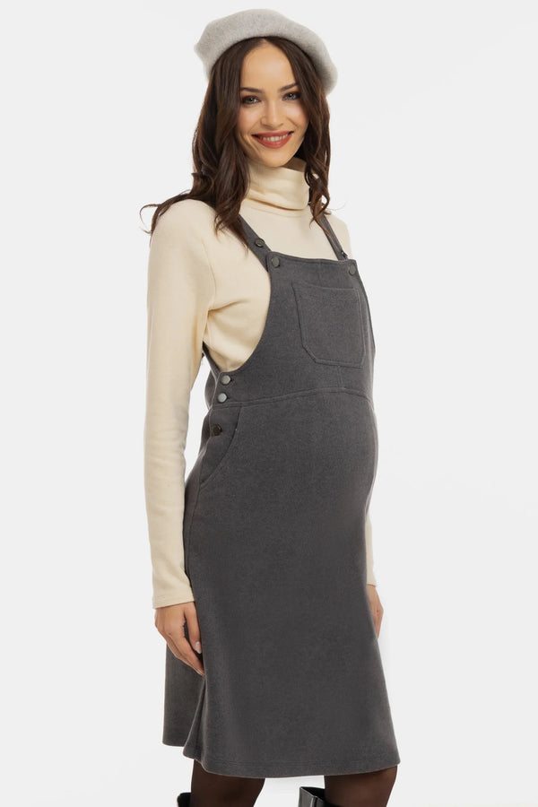 Pletené těhotenské a kojicí šaty s laclem – šedé