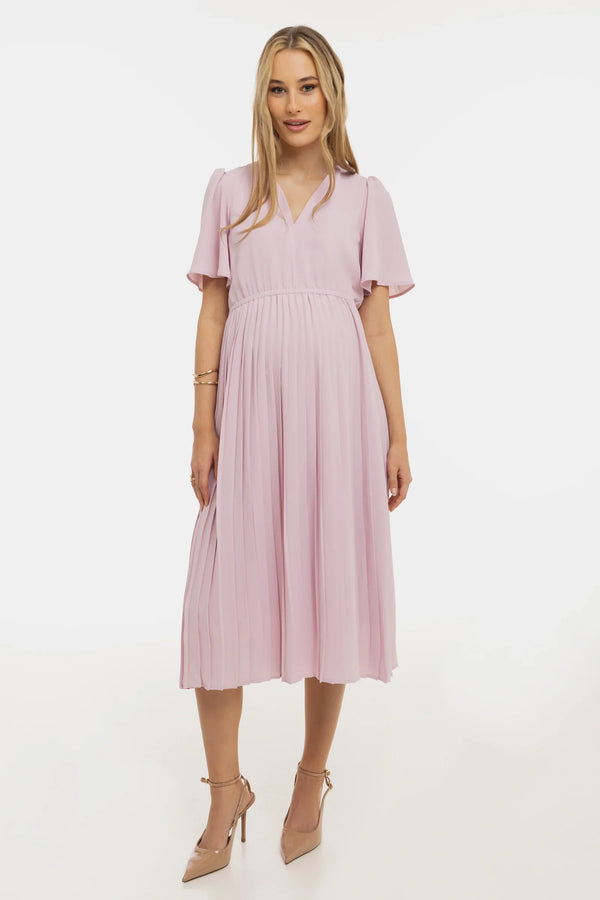 Těhotenské plisované společenské šaty – světle růžové