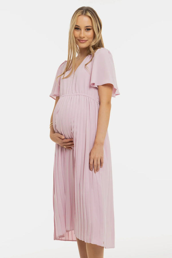Těhotenské plisované společenské šaty – světle růžové