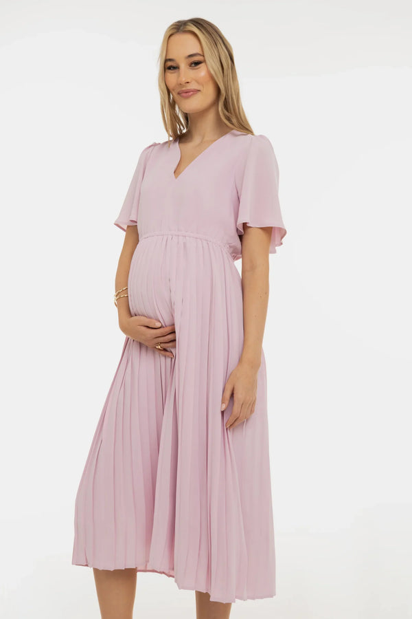 Těhotenské plisované společenské šaty – světle růžové