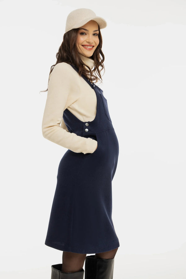 Pletené těhotenské a kojicí šaty s laclem - tmavě modré