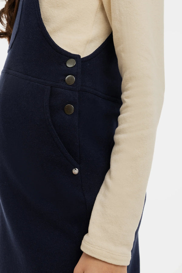 Pletené těhotenské a kojicí šaty s laclem - tmavě modré