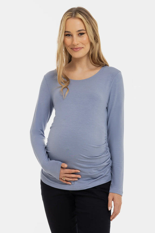 Měkký těhotenský top s řasením z modalu – modrý