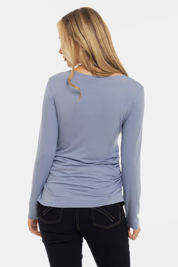 Měkký těhotenský top s řasením z modalu – modrý