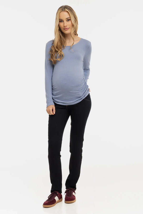 Měkký těhotenský top s řasením z modalu – modrý