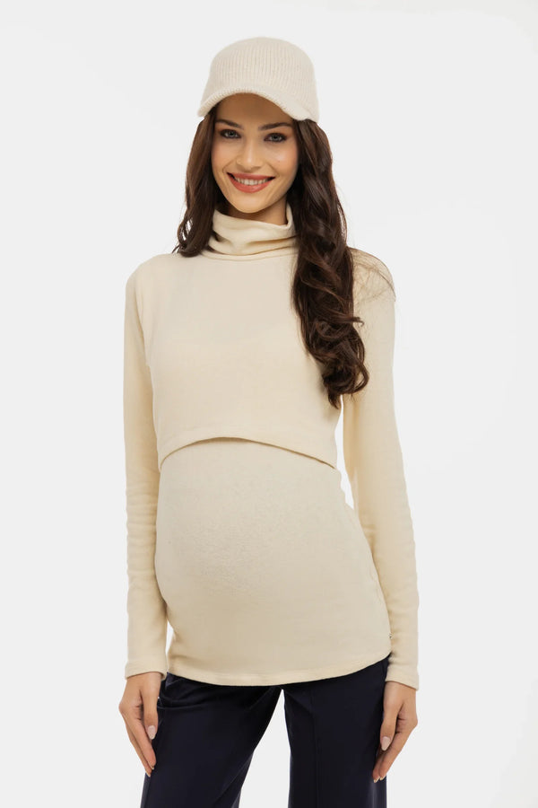 Bavlněný těhotenský a kojicí svetr – ecru