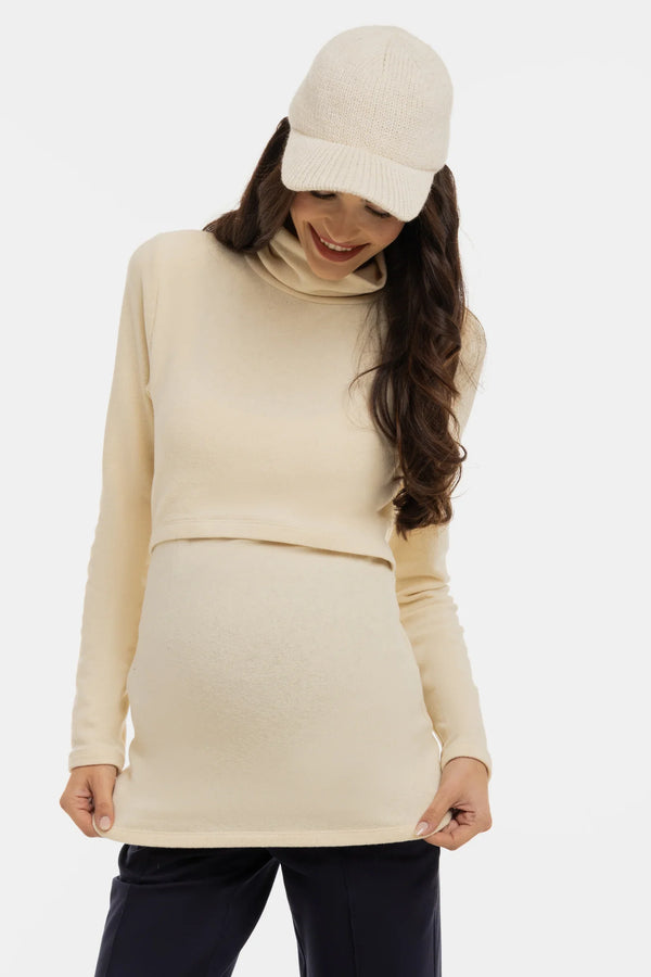 Bavlněný těhotenský a kojicí svetr – ecru