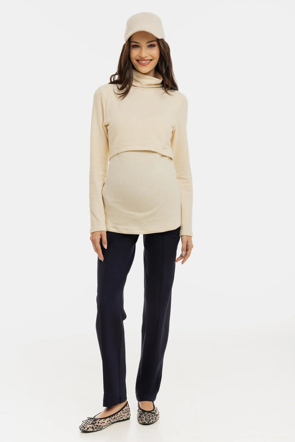 Elegantní těhotenské kalhoty z úpletu – tmavě modré