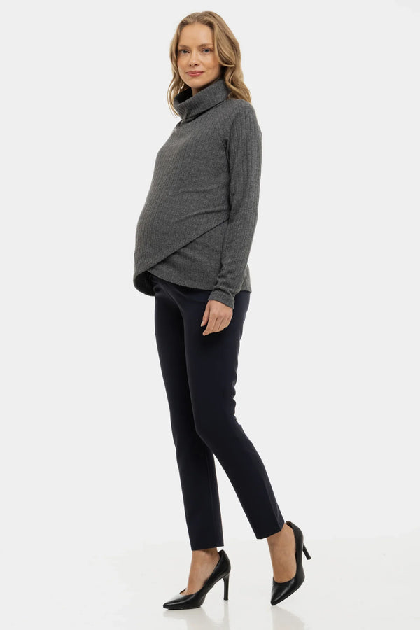 Tmavě šedý pletený těhotenský a kojící svetr