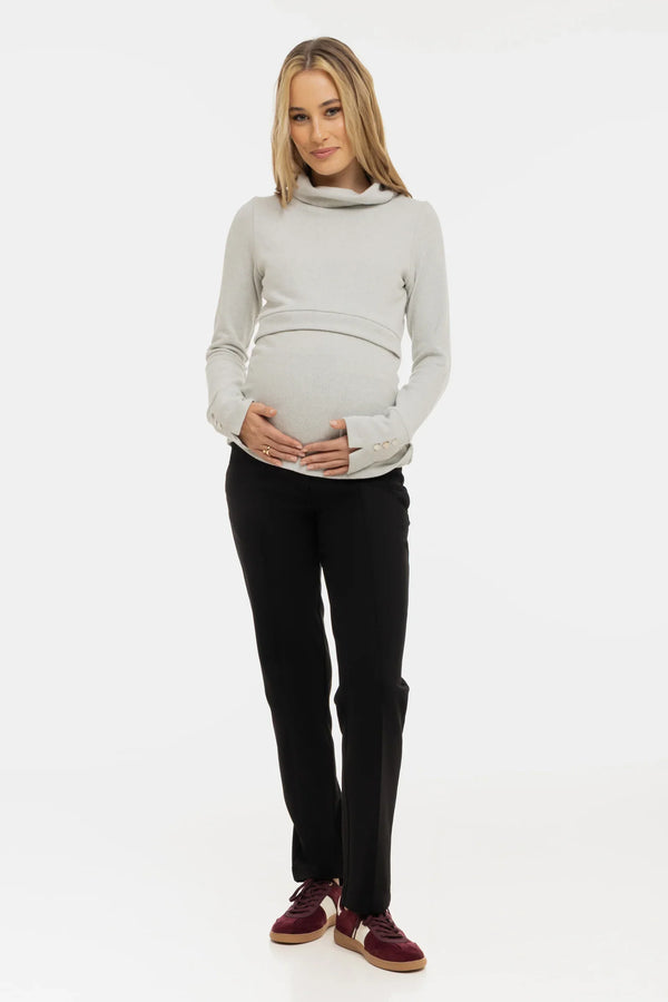 Elegantní těhotenské kalhoty z úpletu – černé