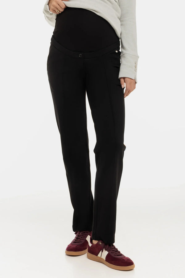 Elegantní těhotenské kalhoty z úpletu – černé
