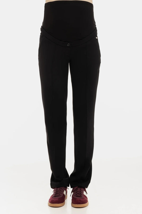Elegantní těhotenské kalhoty z úpletu – černé