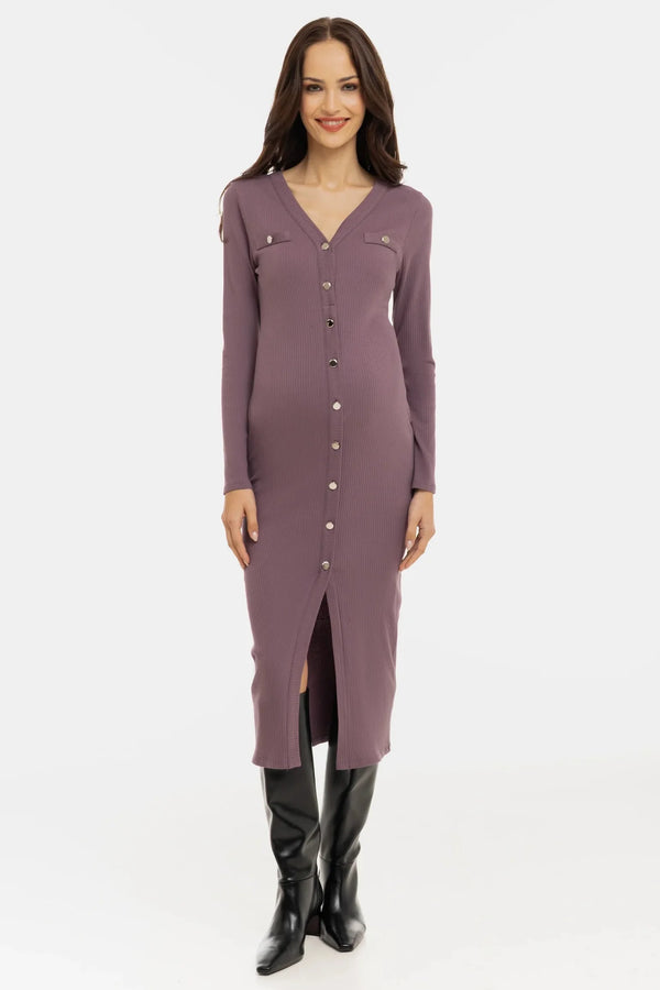 Bavlněné žebrované těhotenské a kojicí šaty – popel z růží