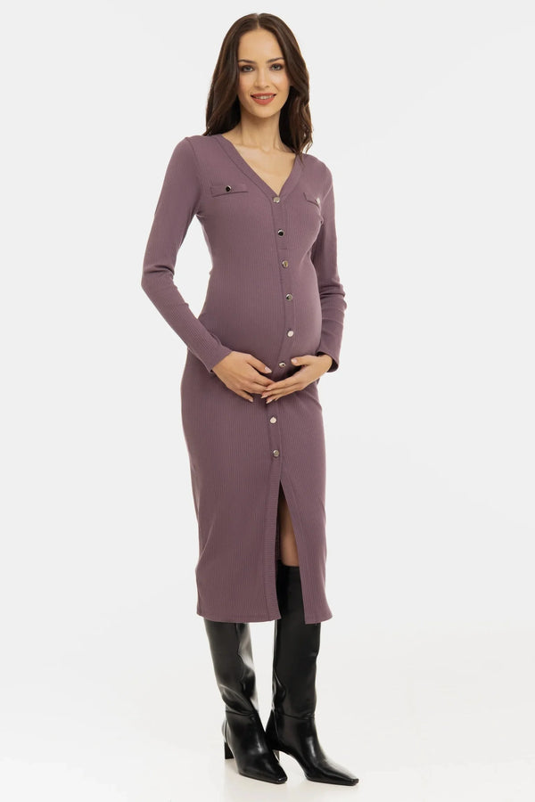 Bavlněné žebrované těhotenské a kojicí šaty – popel z růží