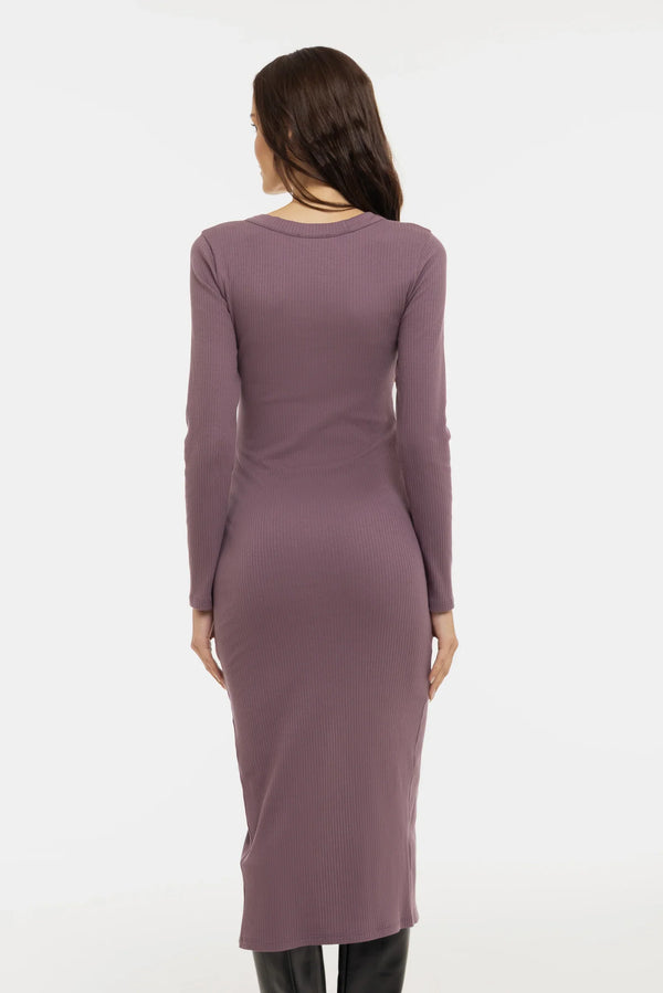 Bavlněné žebrované těhotenské a kojicí šaty – popel z růží