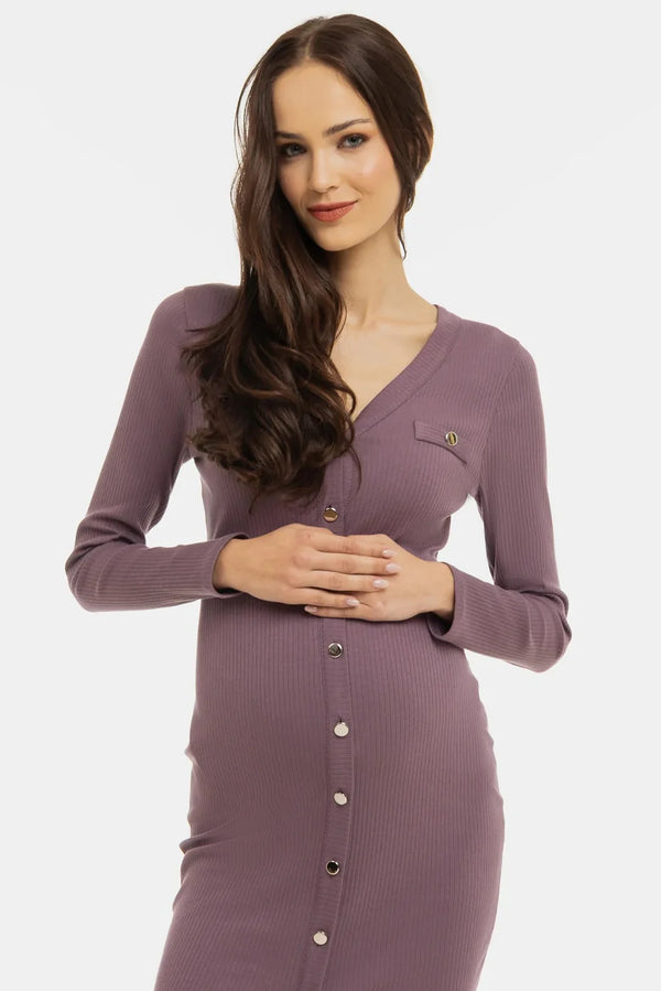 Bavlněné žebrované těhotenské a kojicí šaty – popel z růží