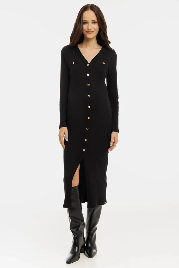 Bavlněné žebrované těhotenské a kojicí šaty – černé