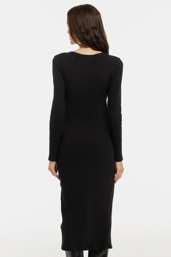 Bavlněné žebrované těhotenské a kojicí šaty – černé