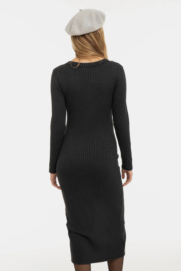 Pletené těhotenské a kojicí šaty na knoflíky – antracit