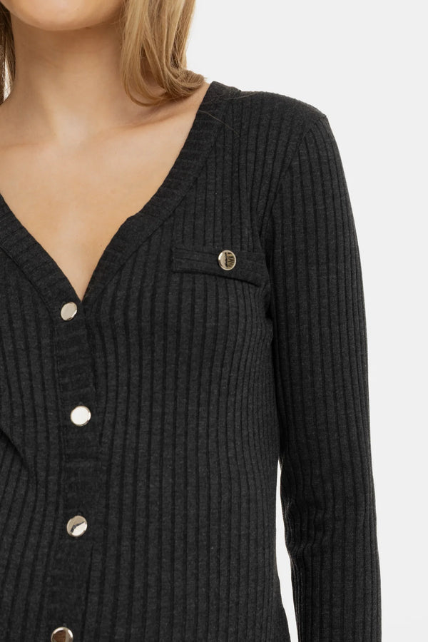 Pletené těhotenské a kojicí šaty na knoflíky – antracit