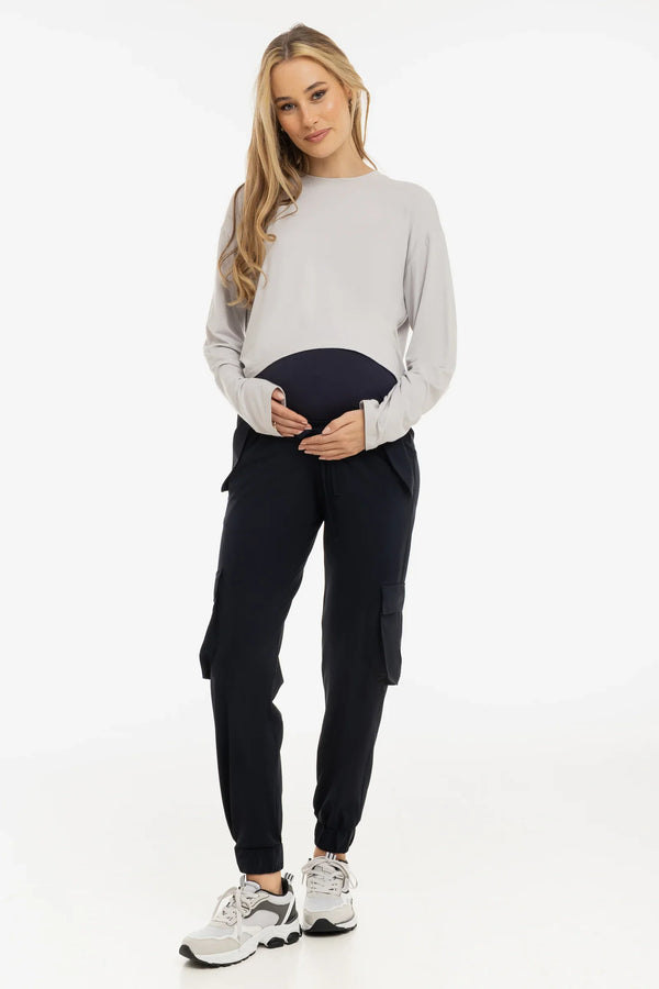 Těhotenské cargo kalhoty v tmavě modré