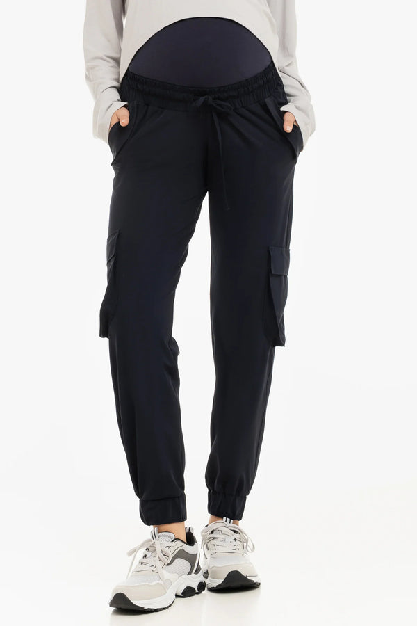 Těhotenské cargo kalhoty v tmavě modré