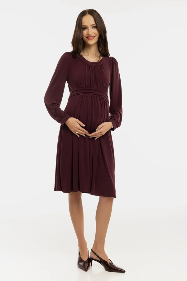 Elegantní těhotenské šaty s nabíráním - vínové