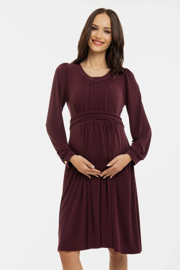 Elegantní těhotenské šaty s nabíráním - vínové