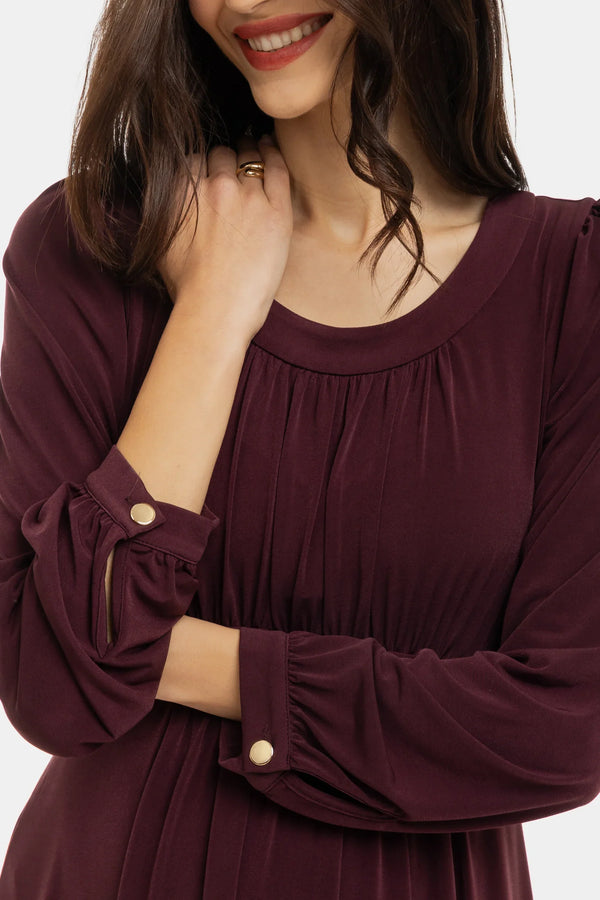 Elegantní těhotenské šaty s nabíráním - vínové