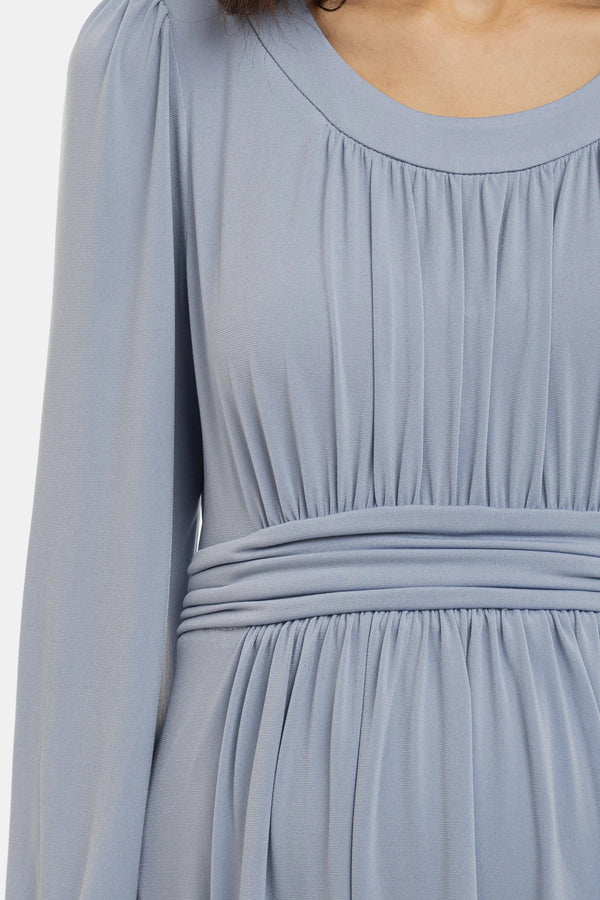 Elegantní těhotenské šaty s nabíráním - pastelově modré
