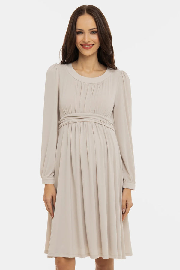 Elegantní těhotenské šaty s nabíráním - béžové