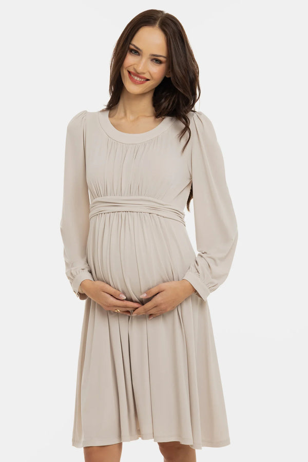 Elegantní těhotenské šaty s nabíráním - béžové