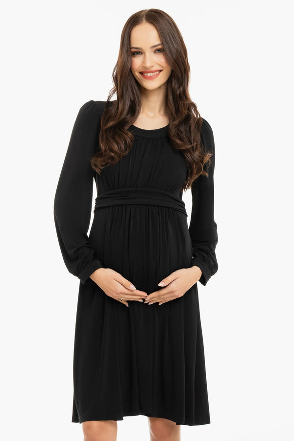 Elegantní těhotenské šaty s nabíráním - černé