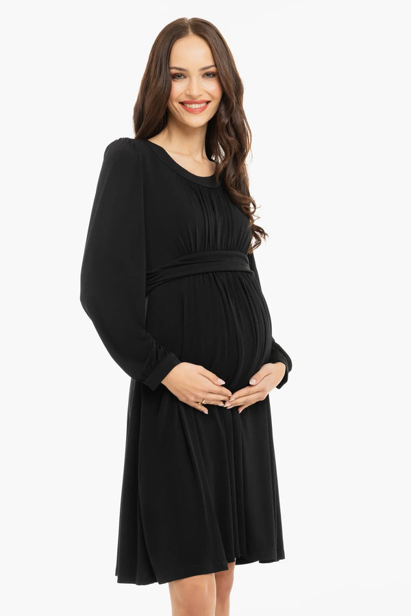 Elegantní těhotenské šaty s nabíráním - černé