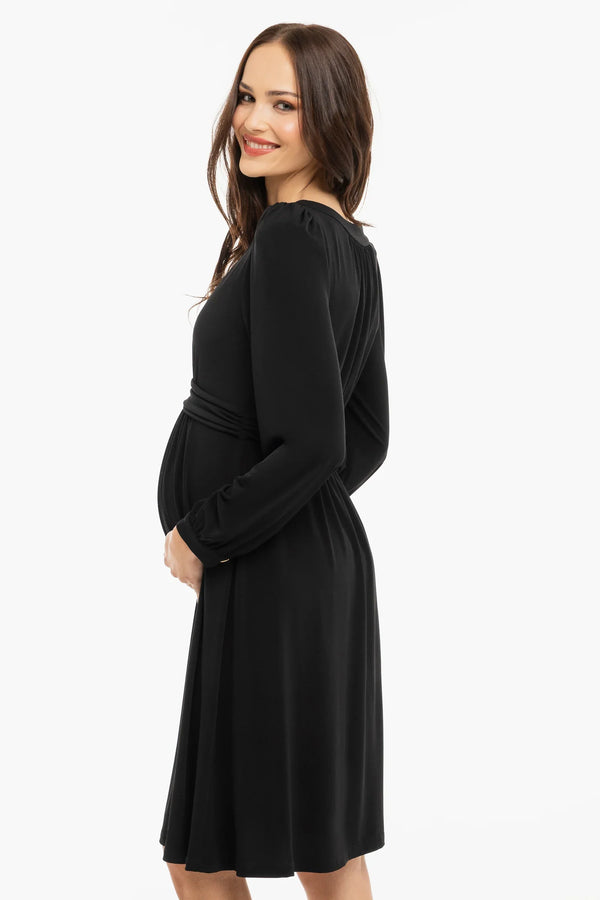 Elegantní těhotenské šaty s nabíráním - černé