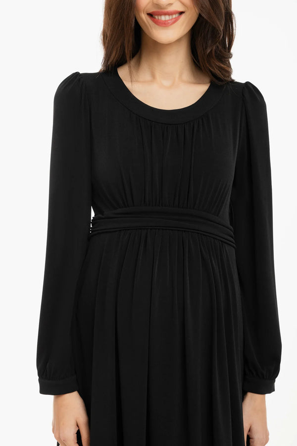 Elegantní těhotenské šaty s nabíráním - černé