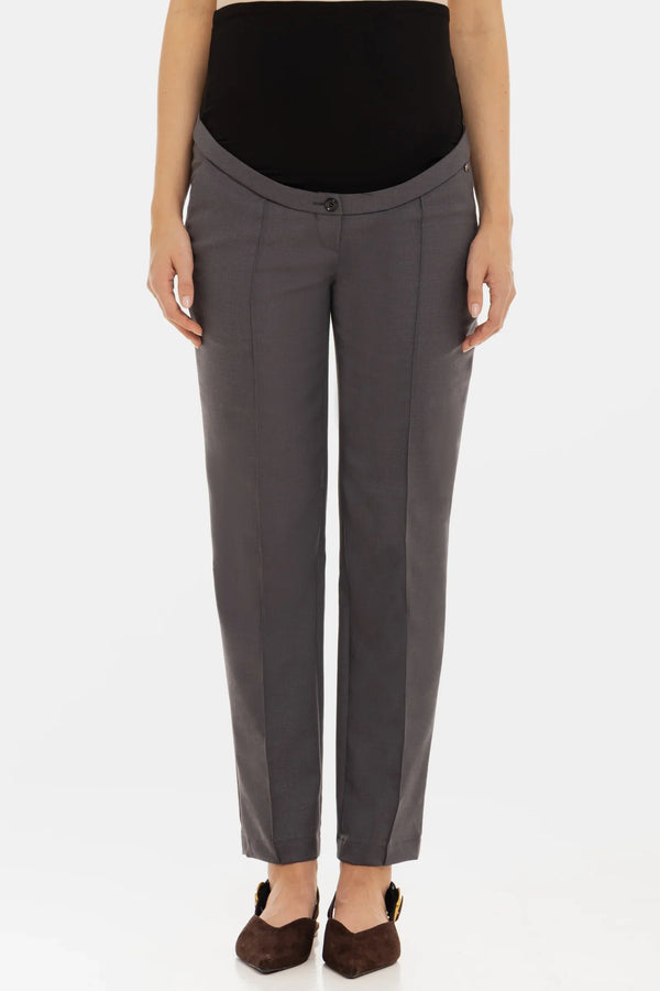 Těhotenské kancelářské kalhoty z vlněné směsi – grafitové