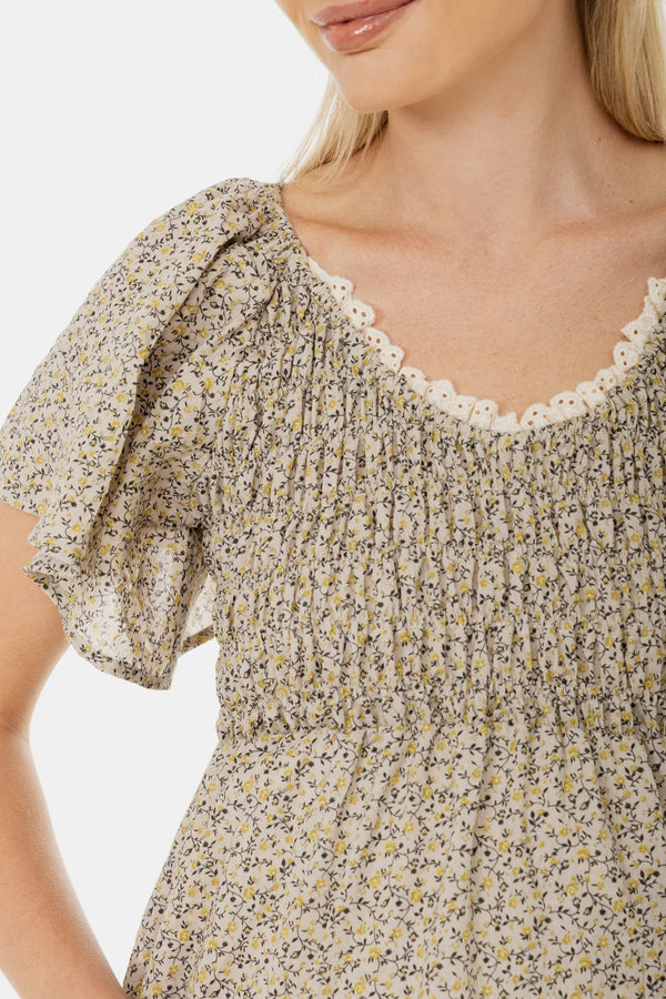 Bavlněné boho těhotenské šaty s krajkovým výstřihem
