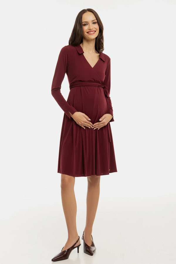 Vzdušné těhotenské a kojicí šaty s překříženým předním dílem – vínové