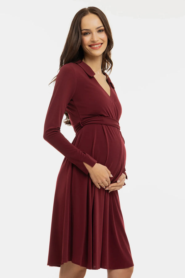 Vzdušné těhotenské a kojicí šaty s překříženým předním dílem – vínové