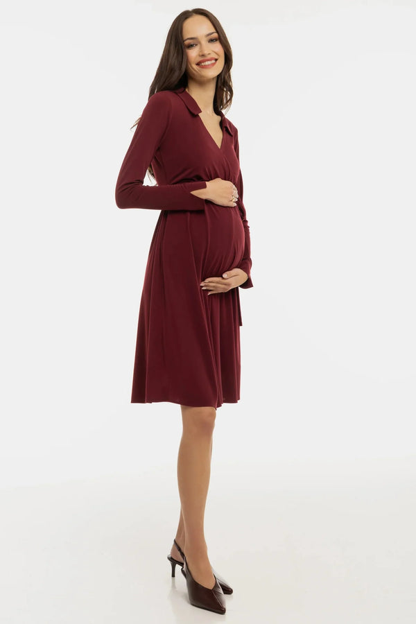 Vzdušné těhotenské a kojicí šaty s překříženým předním dílem – vínové