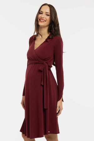 Vzdušné těhotenské a kojicí šaty s překříženým předním dílem – vínové